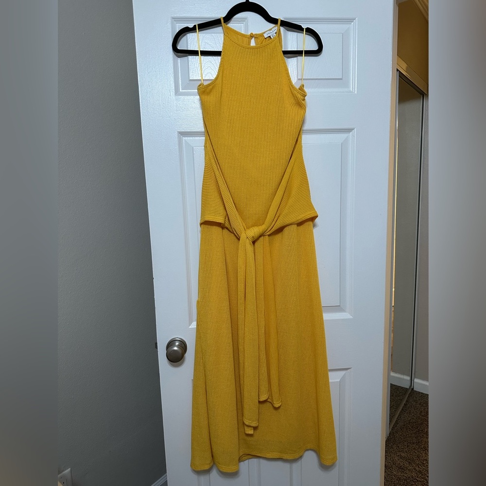Topshop Tie Waist Midi Rib Dress
